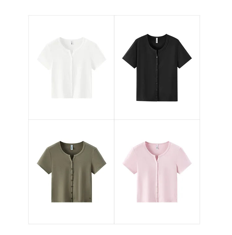 Semir Short Sleeve T-Shirt Women Cropped Petite-Friendly Elegant 2025 New Summer Embroidered Slim Fit Cardigan Versatile